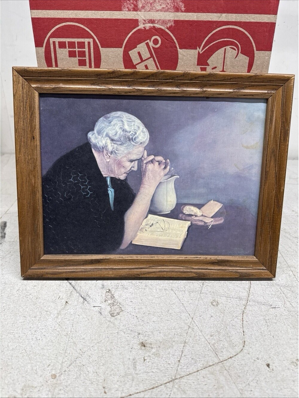 VTG 70's GRATITUDE Print By Jack Garren Wood Framed 15"x12" Old Woman Praying!